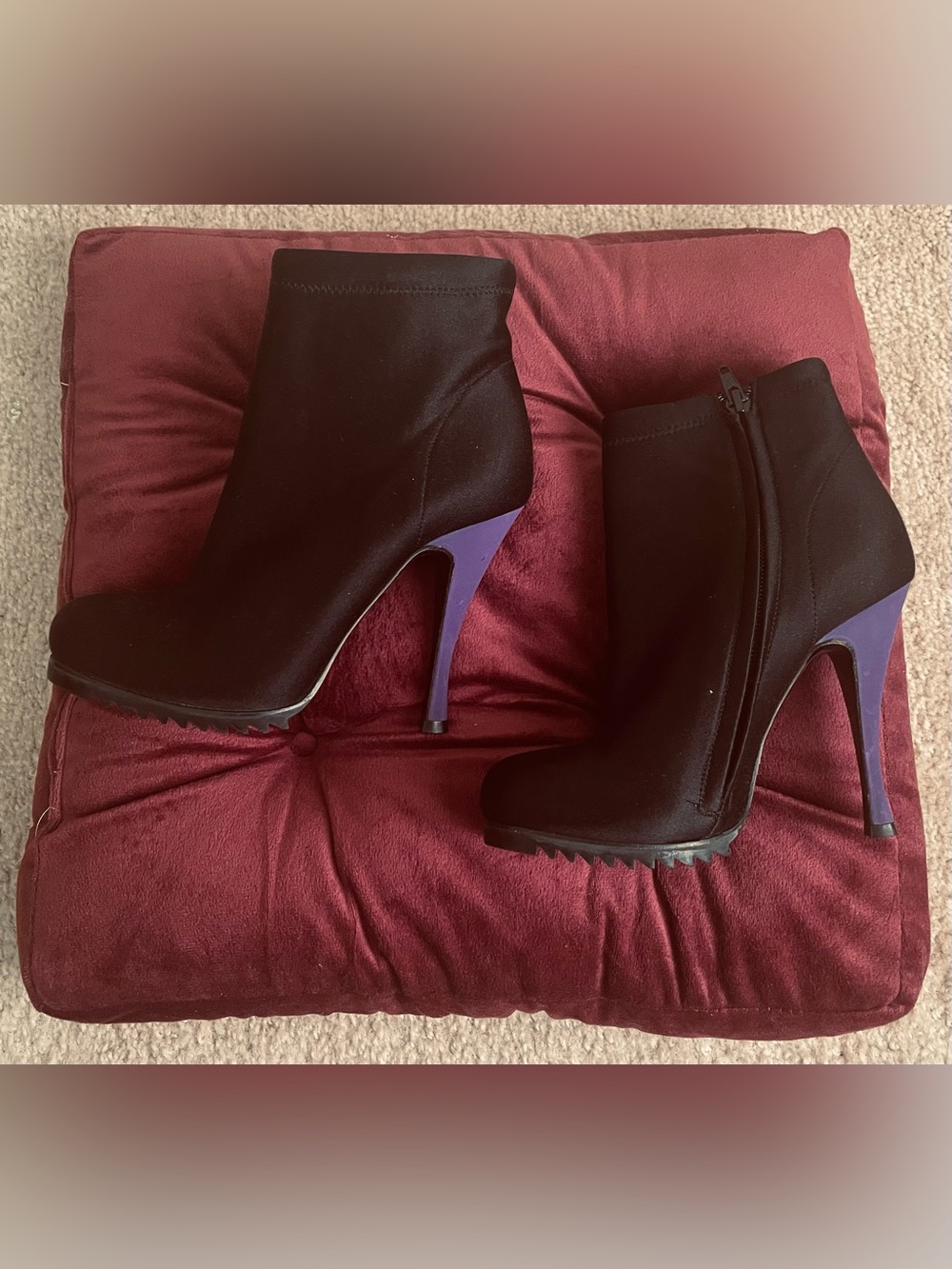Balenciaga Stiletto Boots - Black Ankle Booties - Purple Heels - Size 6
